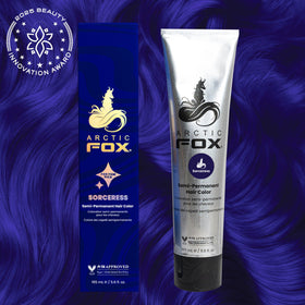 ARCTIC FOX Sorceress hair dye showing rich midnight blue color