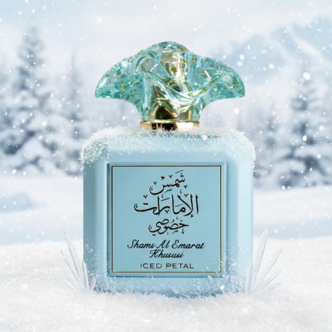 Ard Al Zaafaran Iced Petal Eau de Parfum with floral background