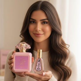 Ard Al Zaafaran Pink Blush Shams Al Emarat Khususi bottles on vanity