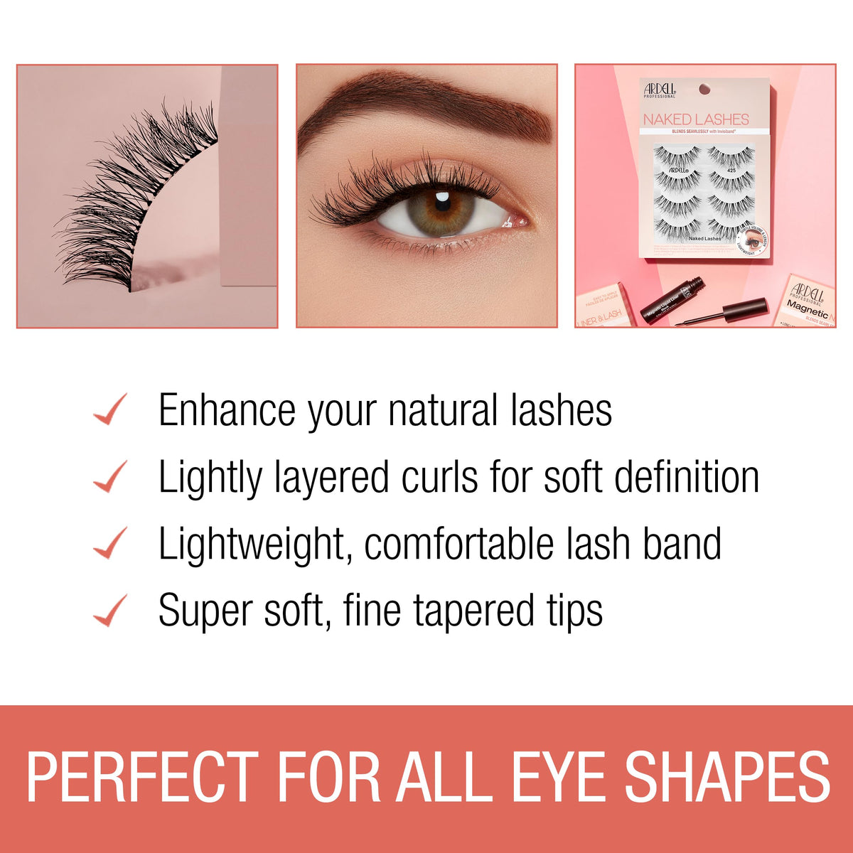 Ardell Naked Lashes 425 side view displaying length