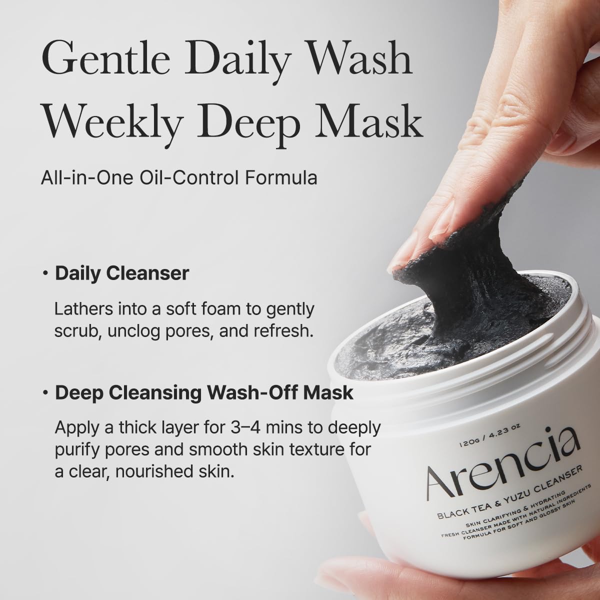 ARENCIA Black Tea Rice Mochi Face Cleanser application on face