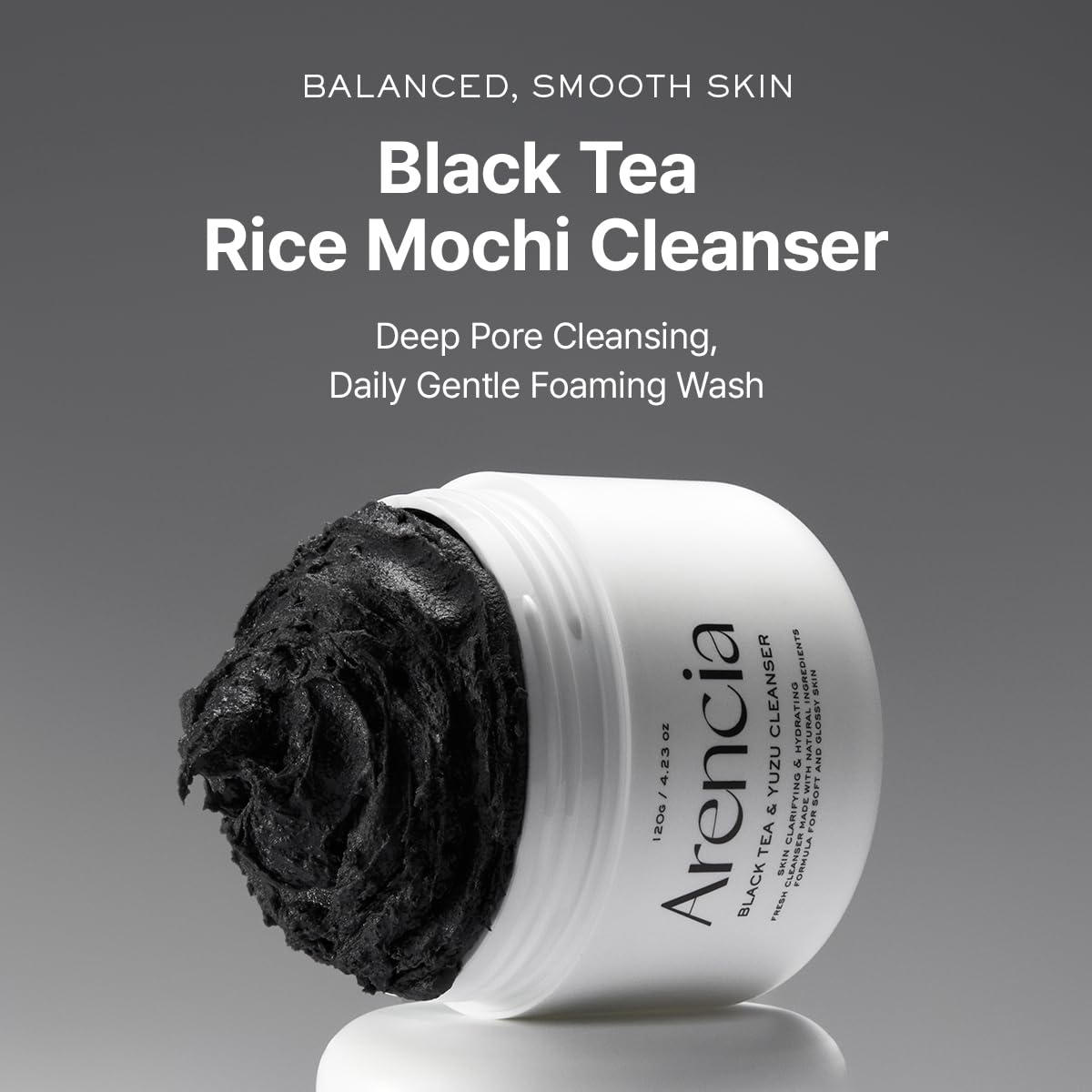 ARENCIA Black Tea Rice Mochi Face Cleanser back view with ingredient list