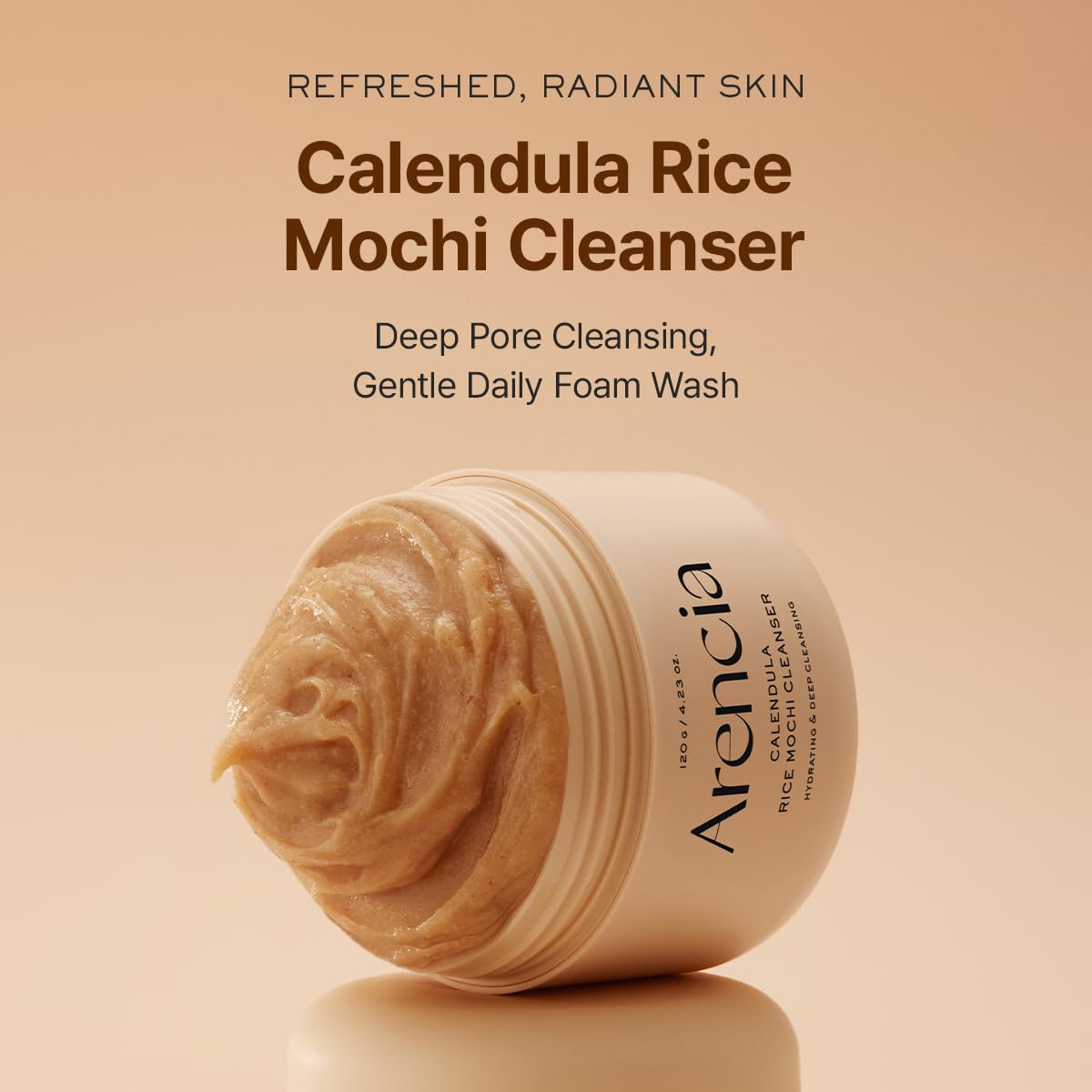 ARENCIA Calendula Rice Mochi Fresh Cleanser back view with ingredients