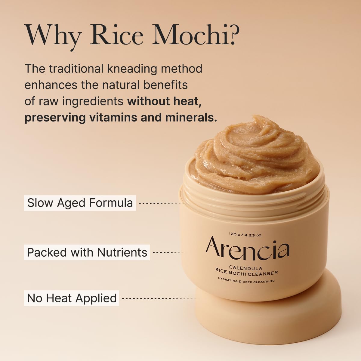 ARENCIA Calendula Rice Mochi Fresh Cleanser with application on skin