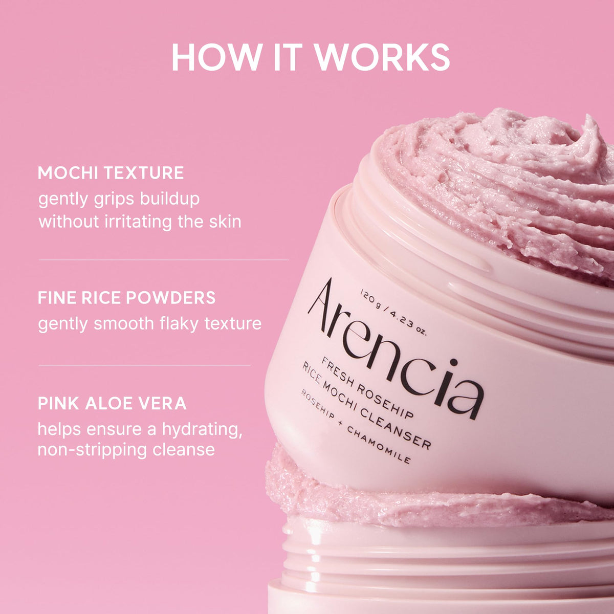 ARENCIA Rosehip Rice Mochi Face Cleanser with rice powder ingredients