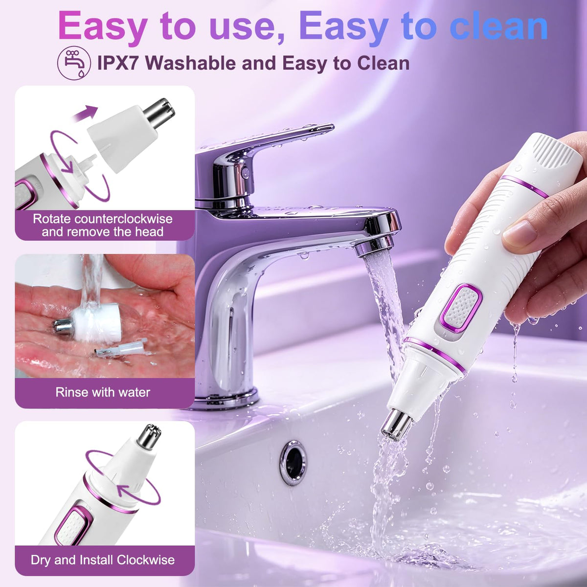 AREYZIN Nose Hair Trimmer showing waterproof feature