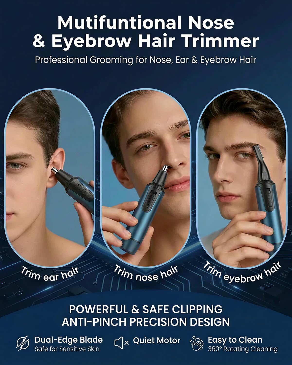 AREYZIN Nose Hair Trimmer side view showing USB charging port