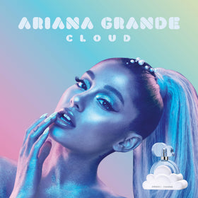 Ariana Grande Cloud Body Mist bottle with floral background