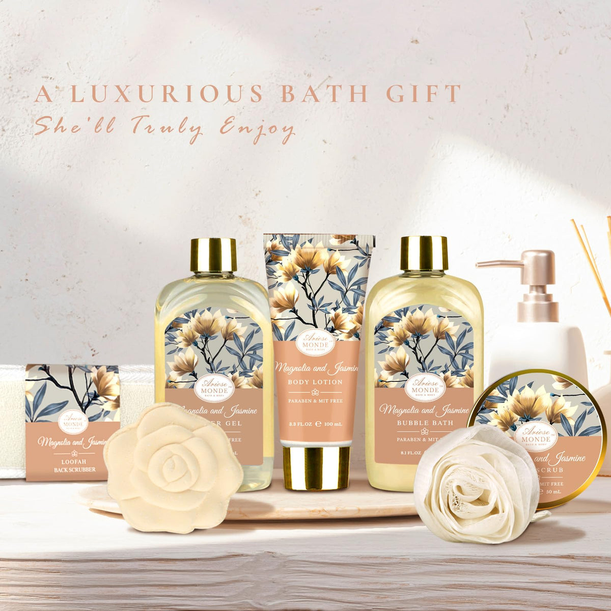 ArioseMonde bath salt and body scrub in woven basket
