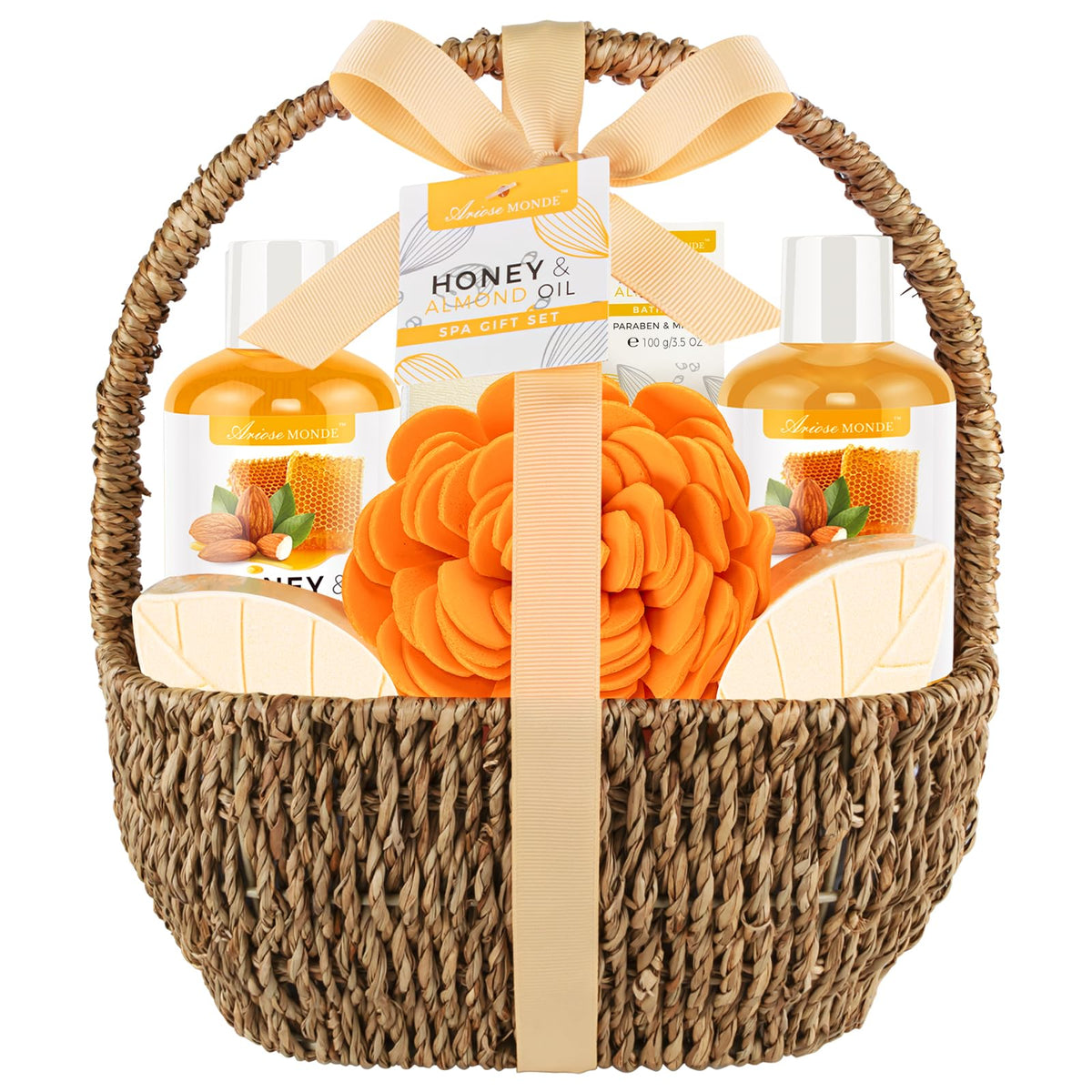 ArioseMonde Bath Spa Gift Basket front view with 8 products