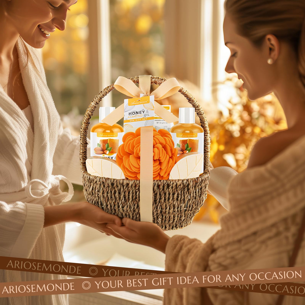 ArioseMonde Bath Spa Gift Basket with decorative ribbon