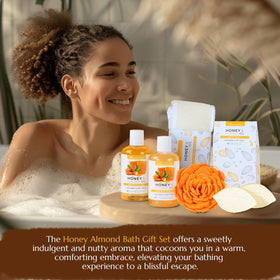 ArioseMonde Honey Almond bath products arranged in basket