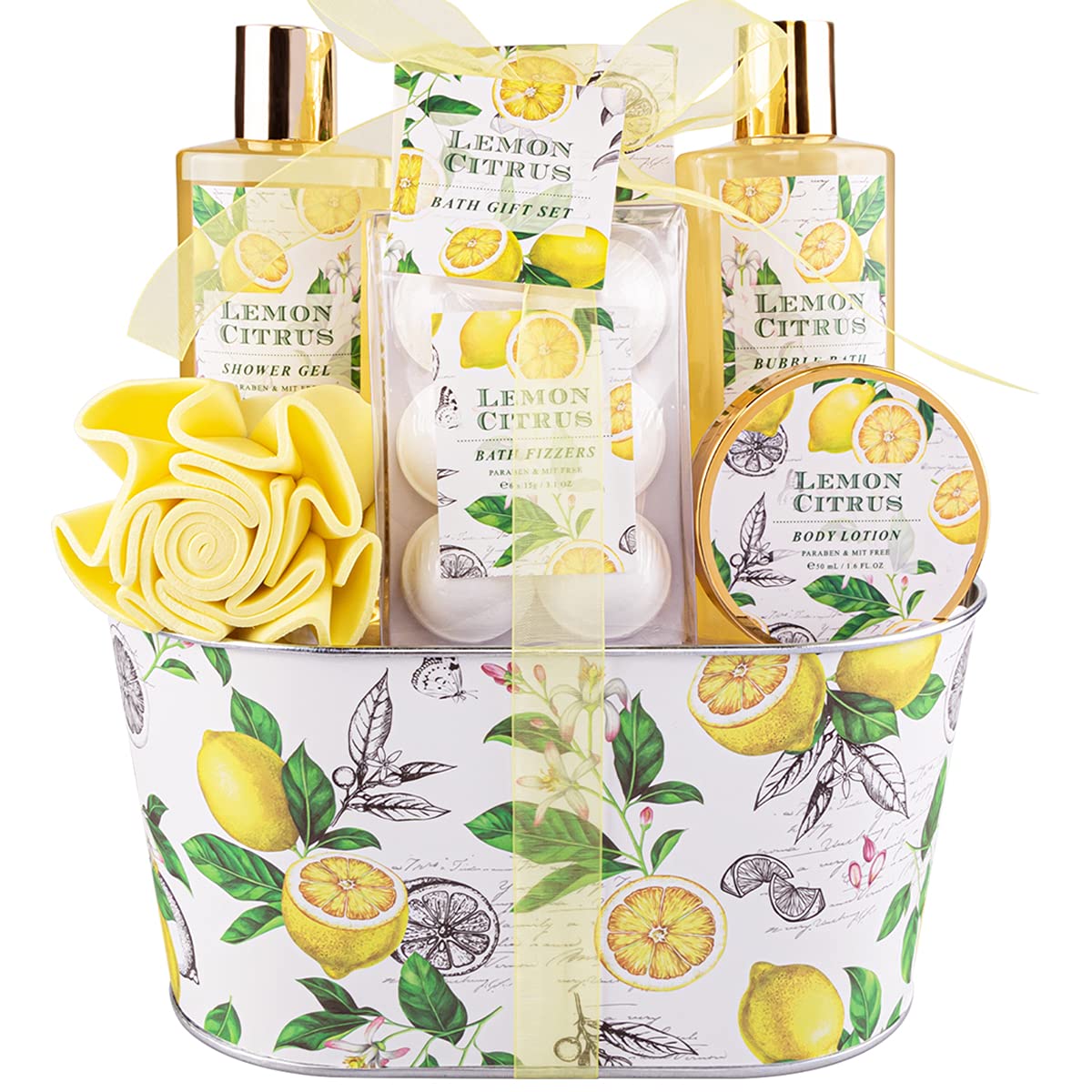 ArioseMonde Lemon Bath Gift Set with metal bucket and bath products