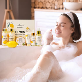 ArioseMonde Lemon Home Spa Gift Basket all products laid out