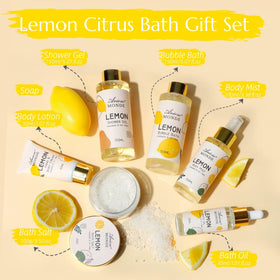 ArioseMonde Lemon Home Spa Gift Basket contents including shower gel and body mist