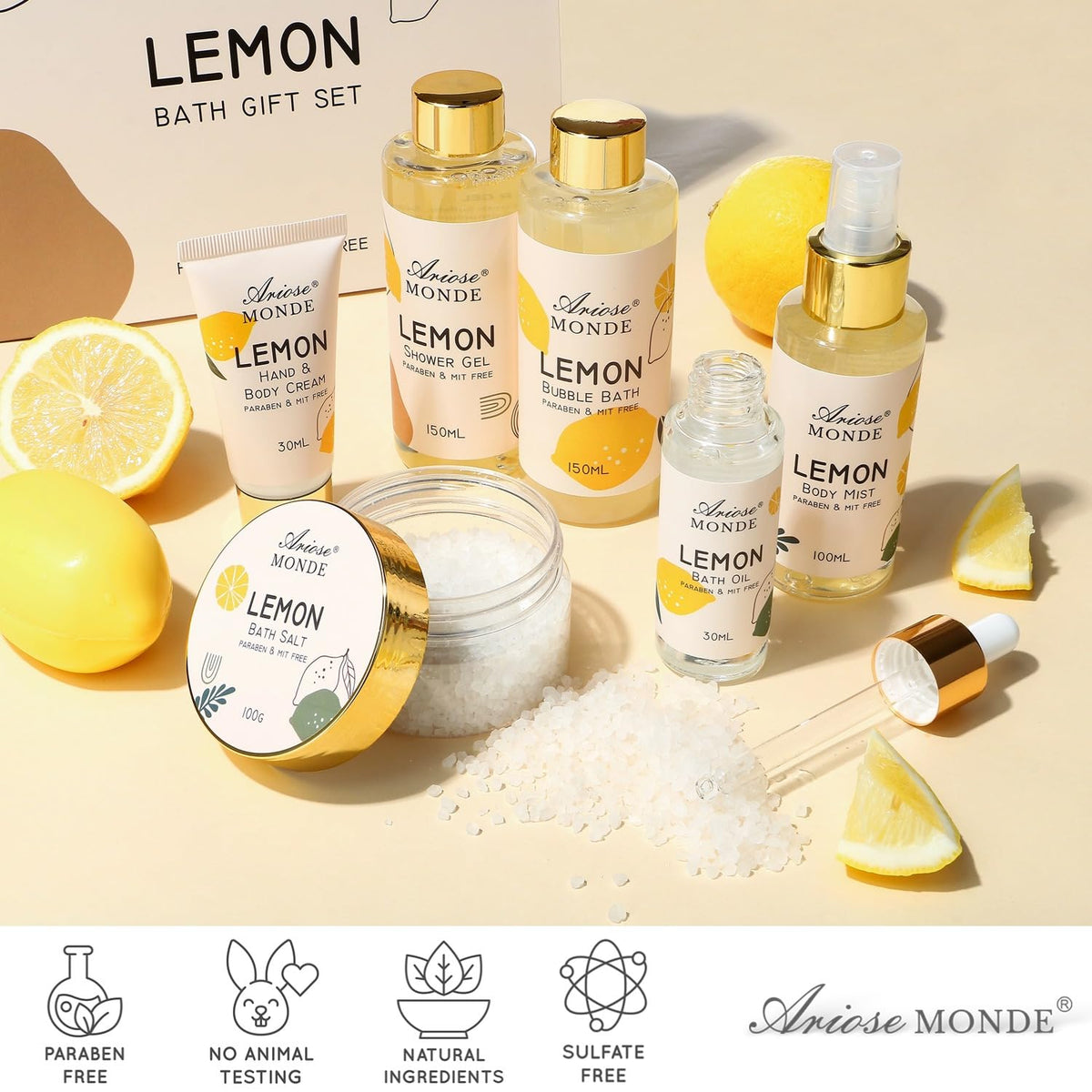 ArioseMonde Lemon Home Spa Gift Basket relaxing bubble bath scene