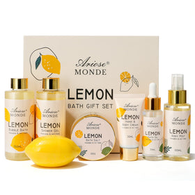 ArioseMonde Lemon Home Spa Gift Basket top view with products arranged
