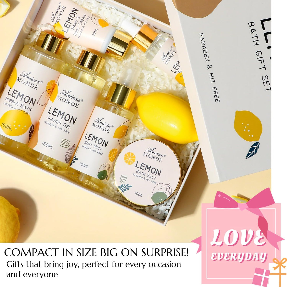 ArioseMonde Lemon Home Spa Gift Basket with lemon-themed items displayed