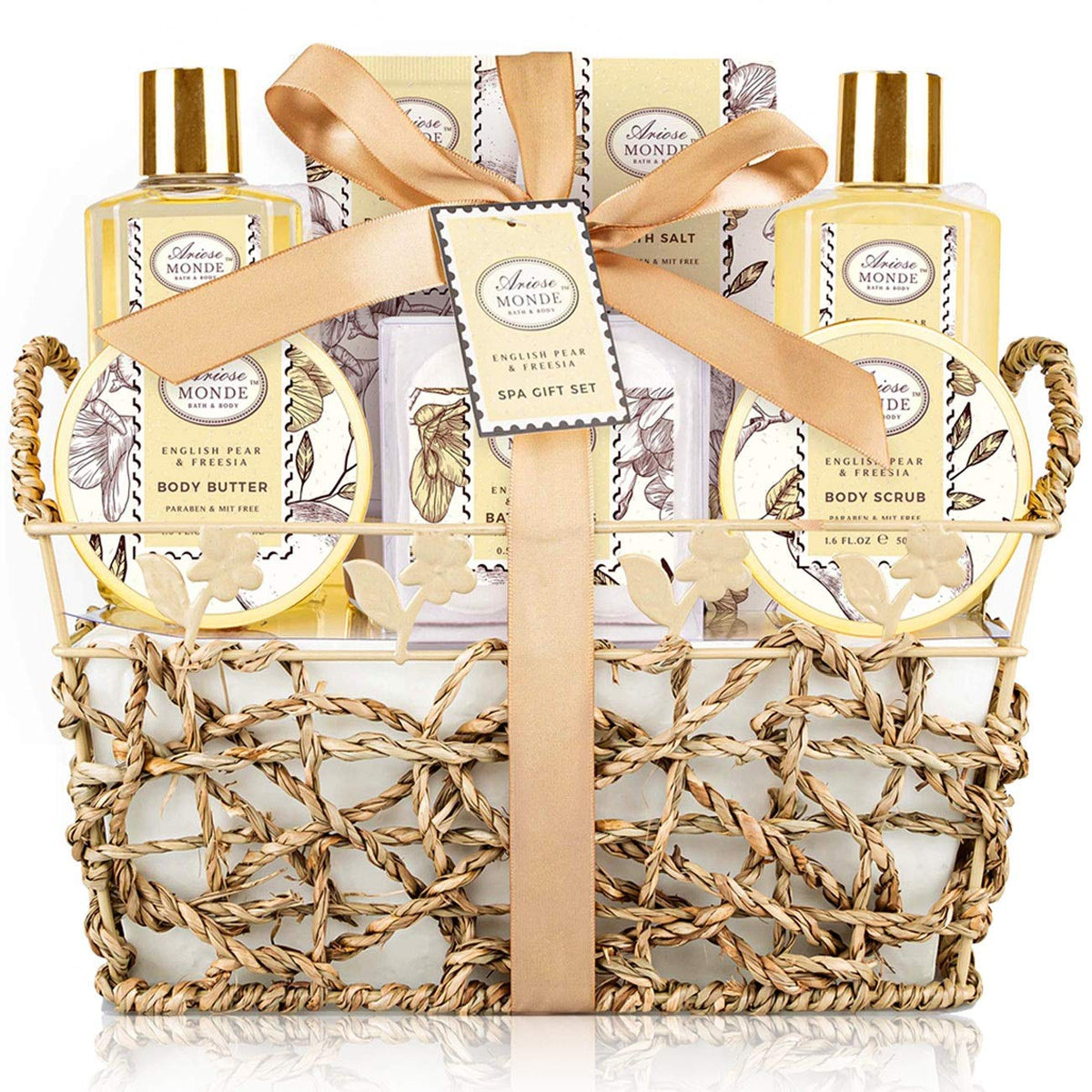 ArioseMonde Spa Gift Basket front view with elegant packaging