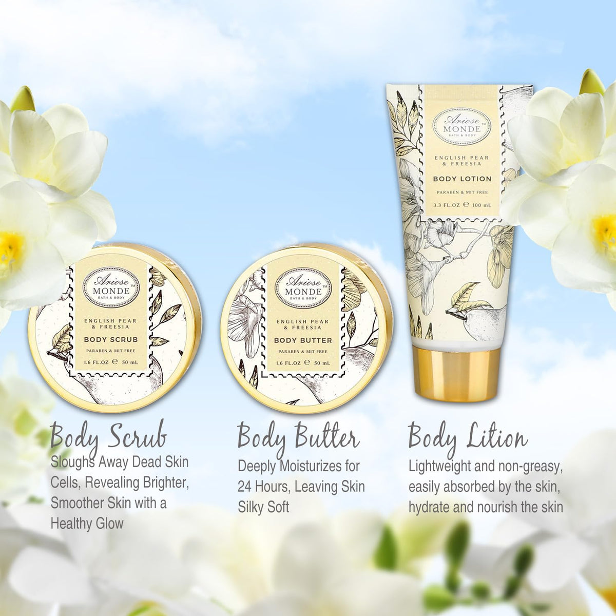 ArioseMonde Spa Gift Basket with English Pear & Freesia fragrance