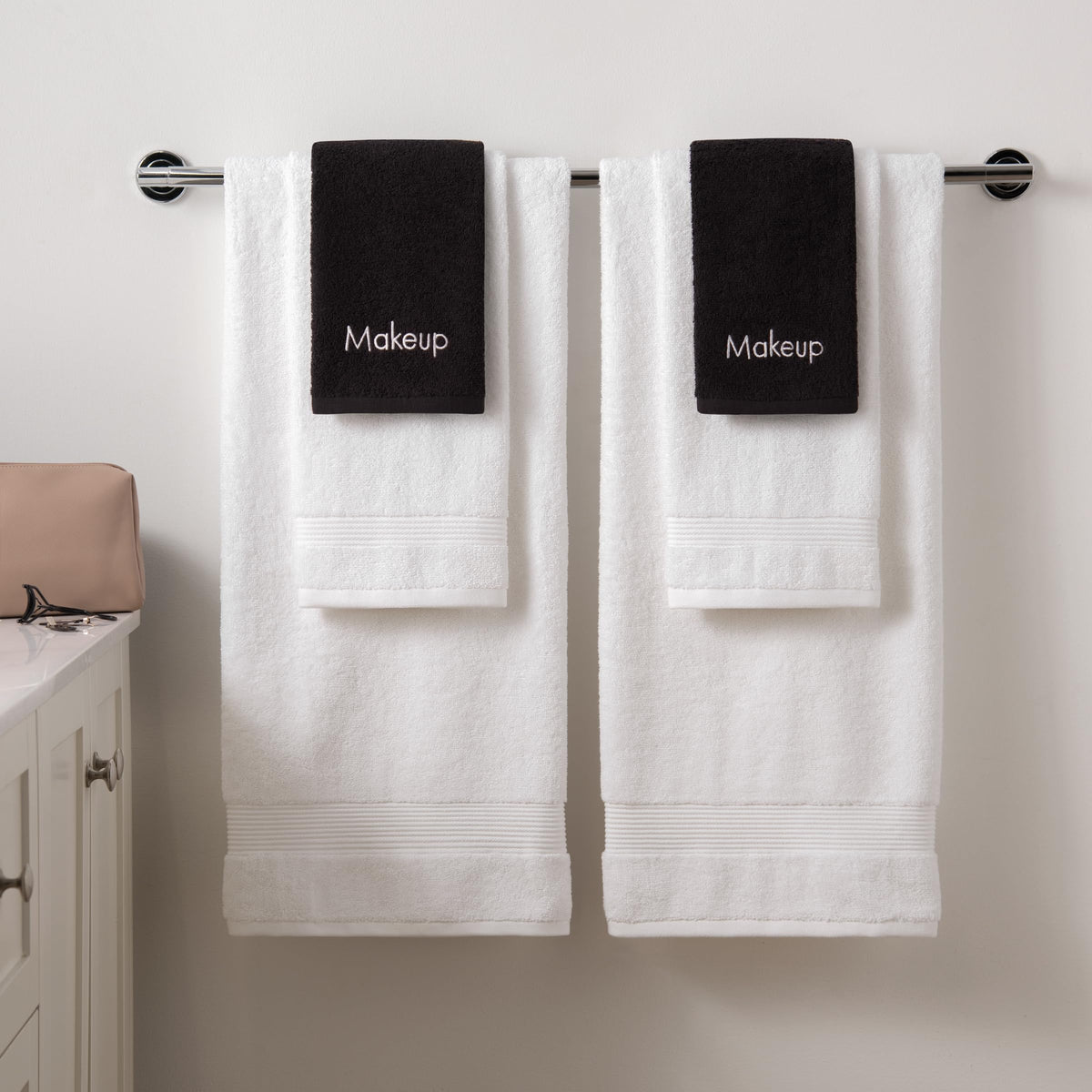 Arkwright towels displayed with skincare products