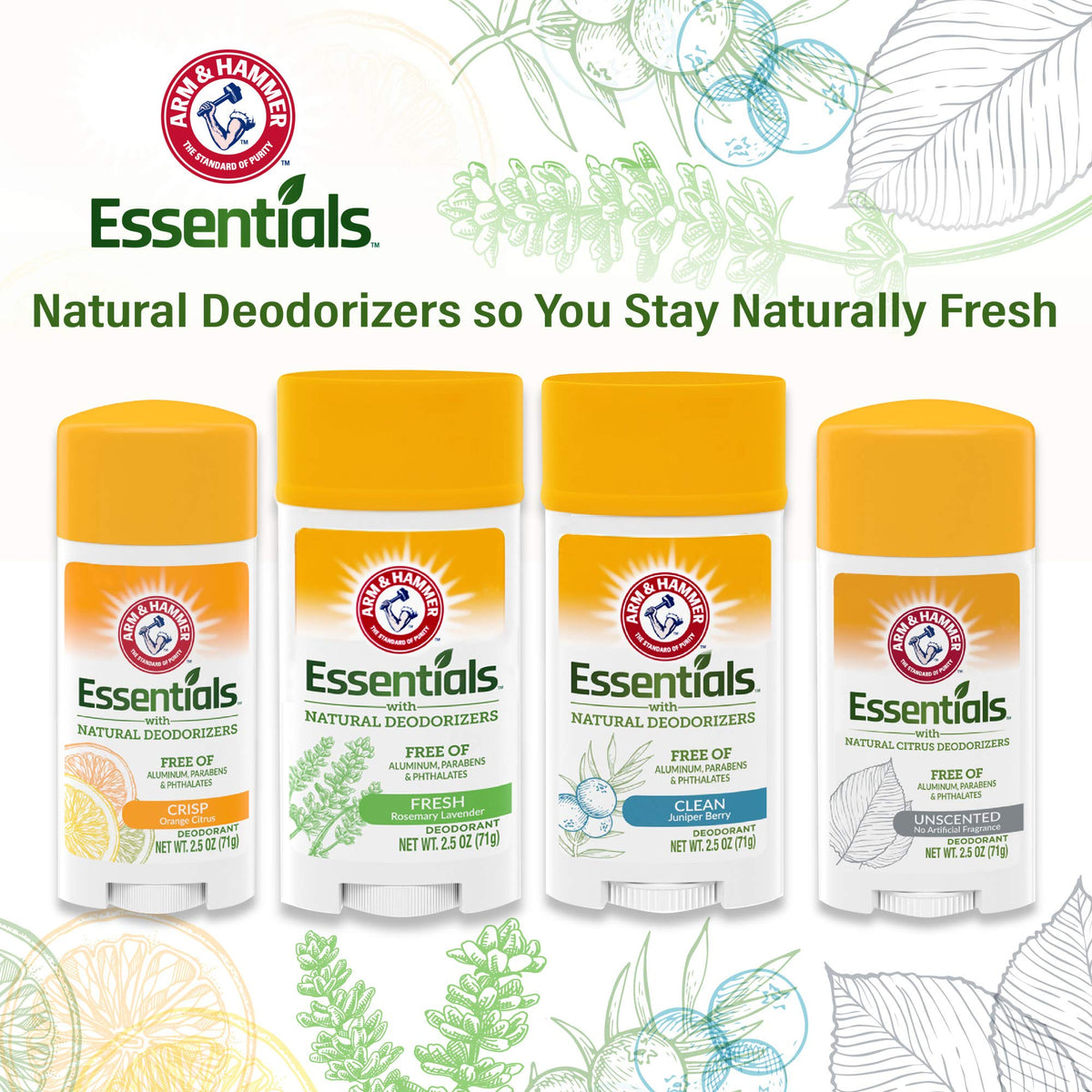 Arm & Hammer Essentials Deodorant with rosemary and lavender plants