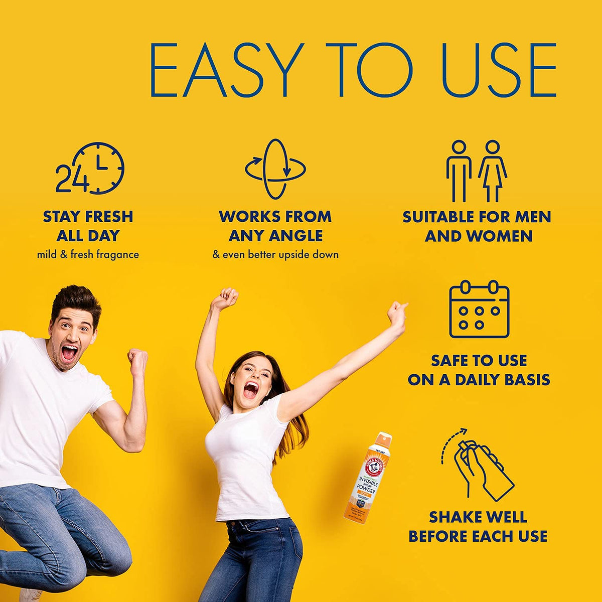 Arm & Hammer Invisible Body Powder Spray 240g application