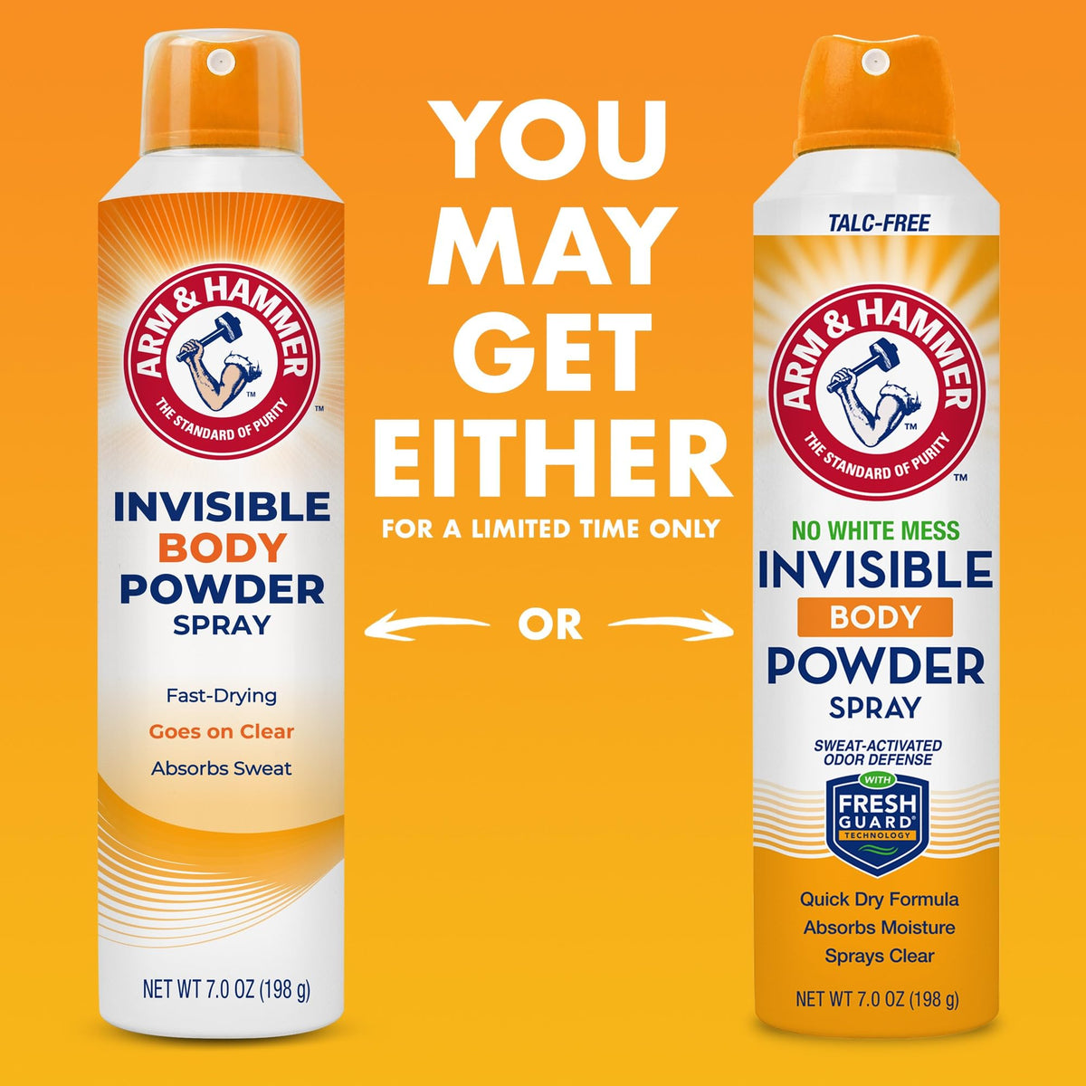 Arm & Hammer Invisible Body Powder Spray 240g side view