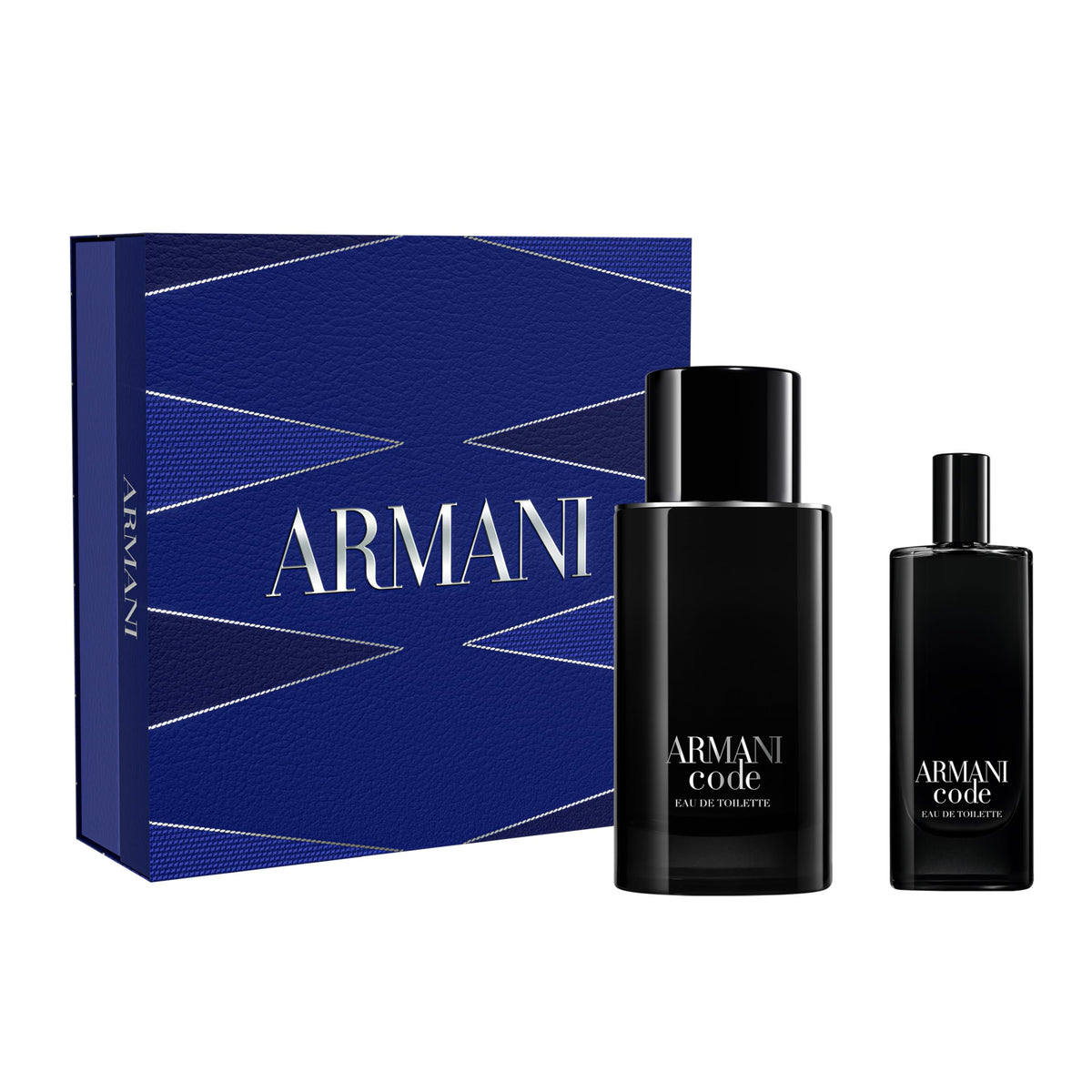 Armani Code Eau de Toilette Gift Set front view with full-size and travel spray