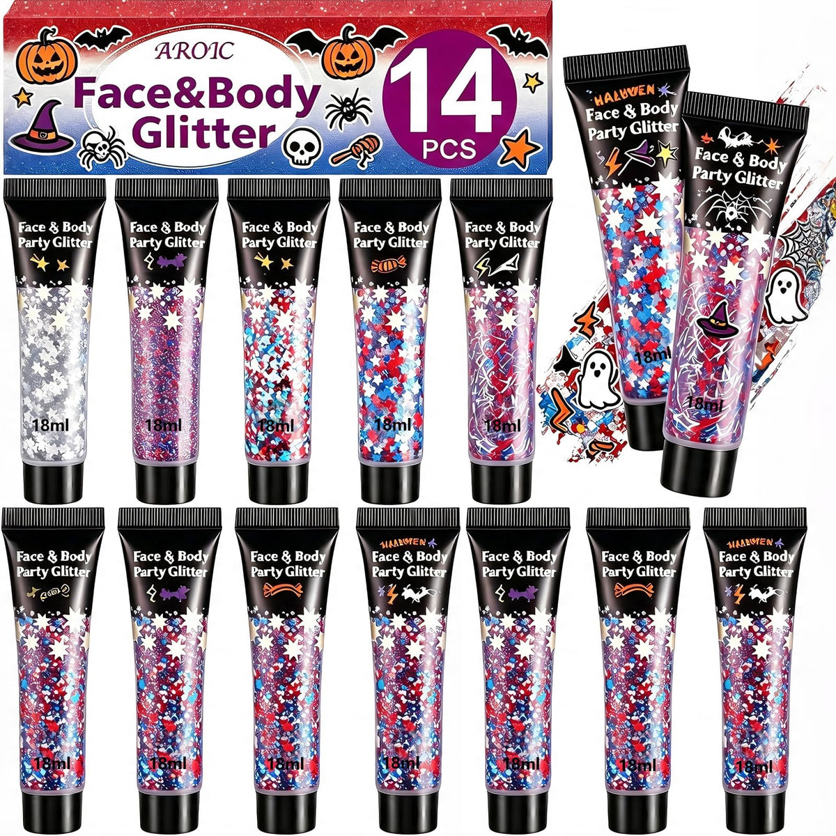 AROIC 14Pcs Body Glitter Set packaging front view