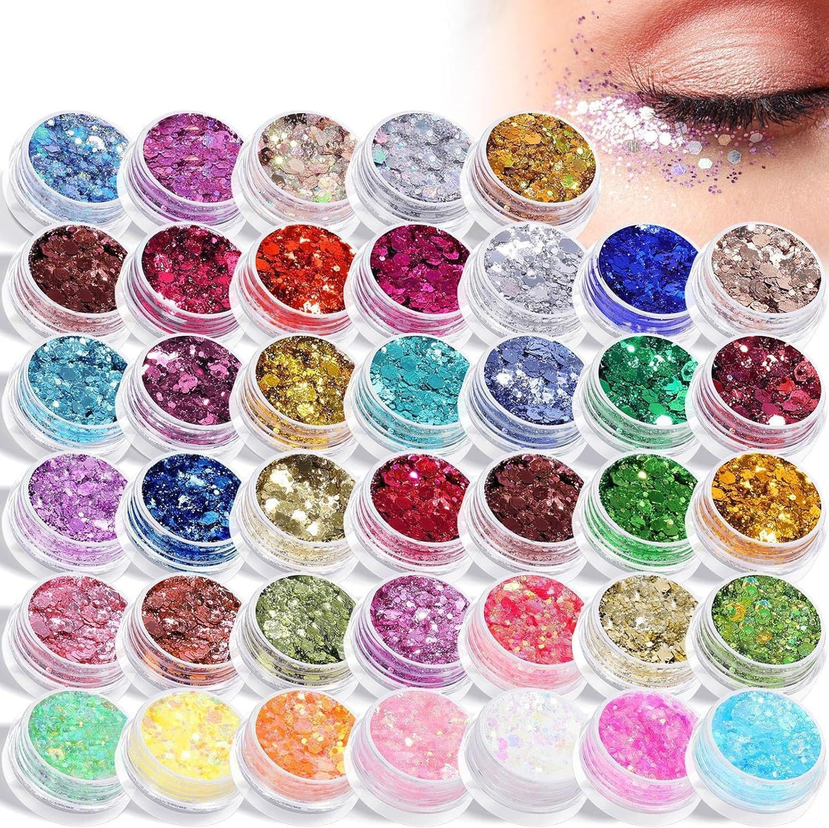 AROIC 40 Colors Body Glitter front view showcasing vibrant shades