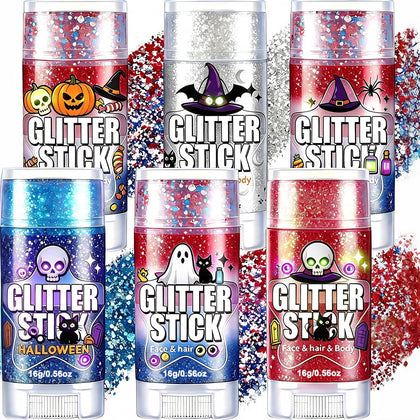 AROIC 6Pcs Body Glitter Stick Set with red, white, and blue shades