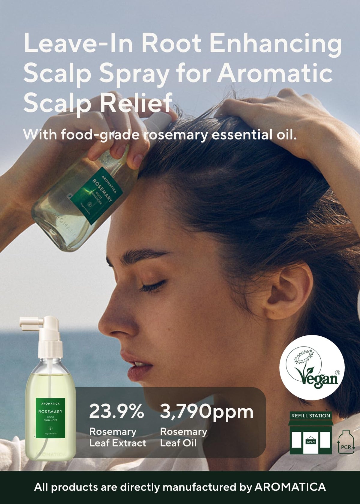 AROMATICA Rosemary Water Spray bottle side view