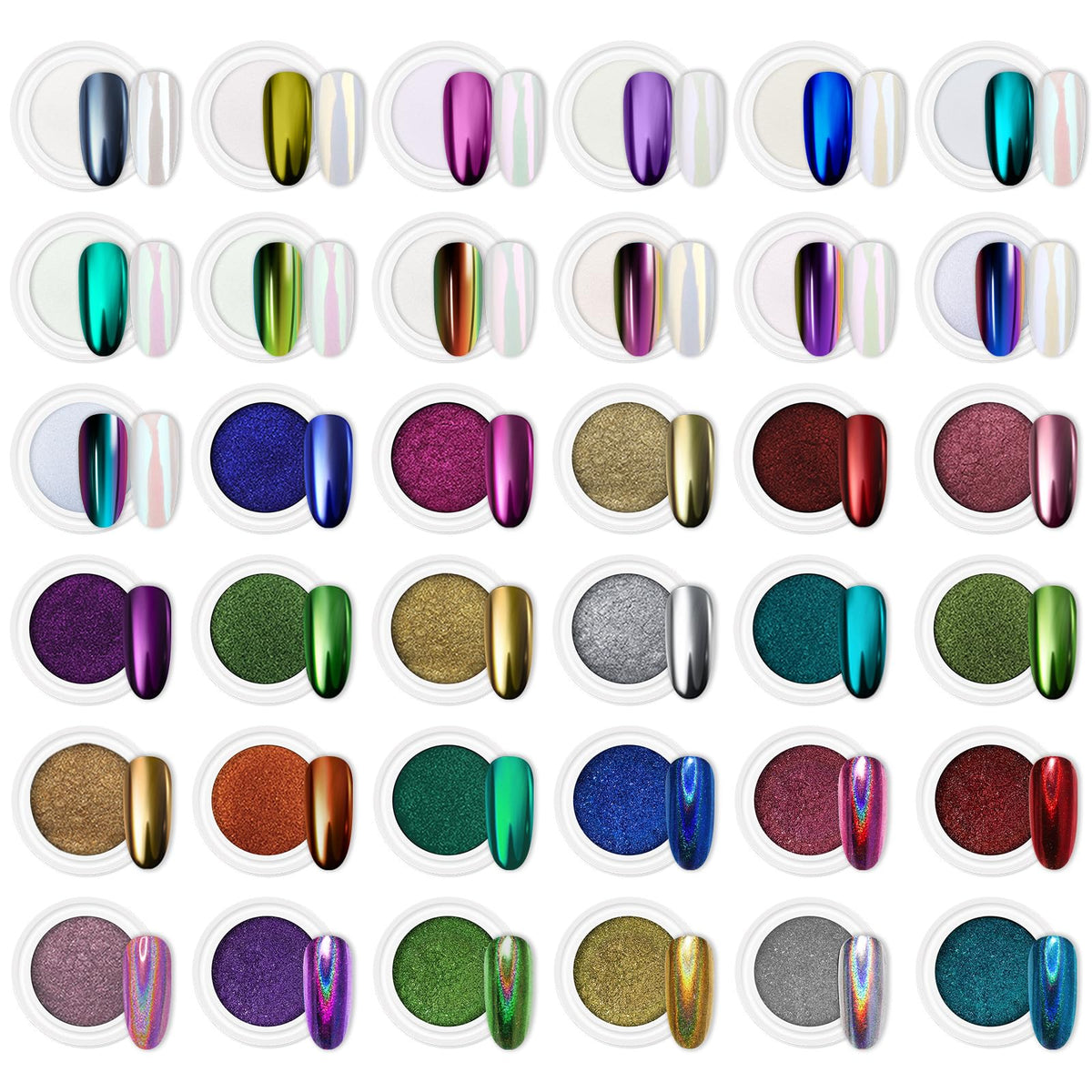 Artdone 36 Jars Nail Powder Kit with chrome and holographic powders