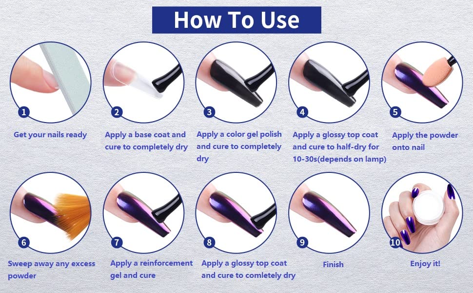 Artdone chrome nail powder packaging with instructions