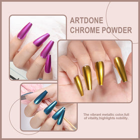 Artdone chrome nail powders displayed on a white background