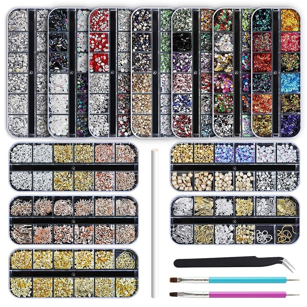Artdone Nail Rhinestones Glitter Kit front view with 12 boxes