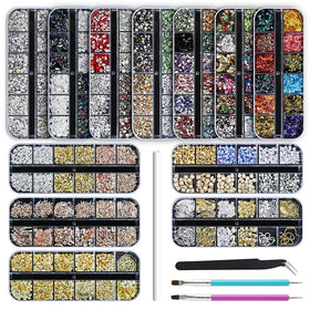 Artdone Nail Rhinestones Glitter Kit front view with 12 boxes