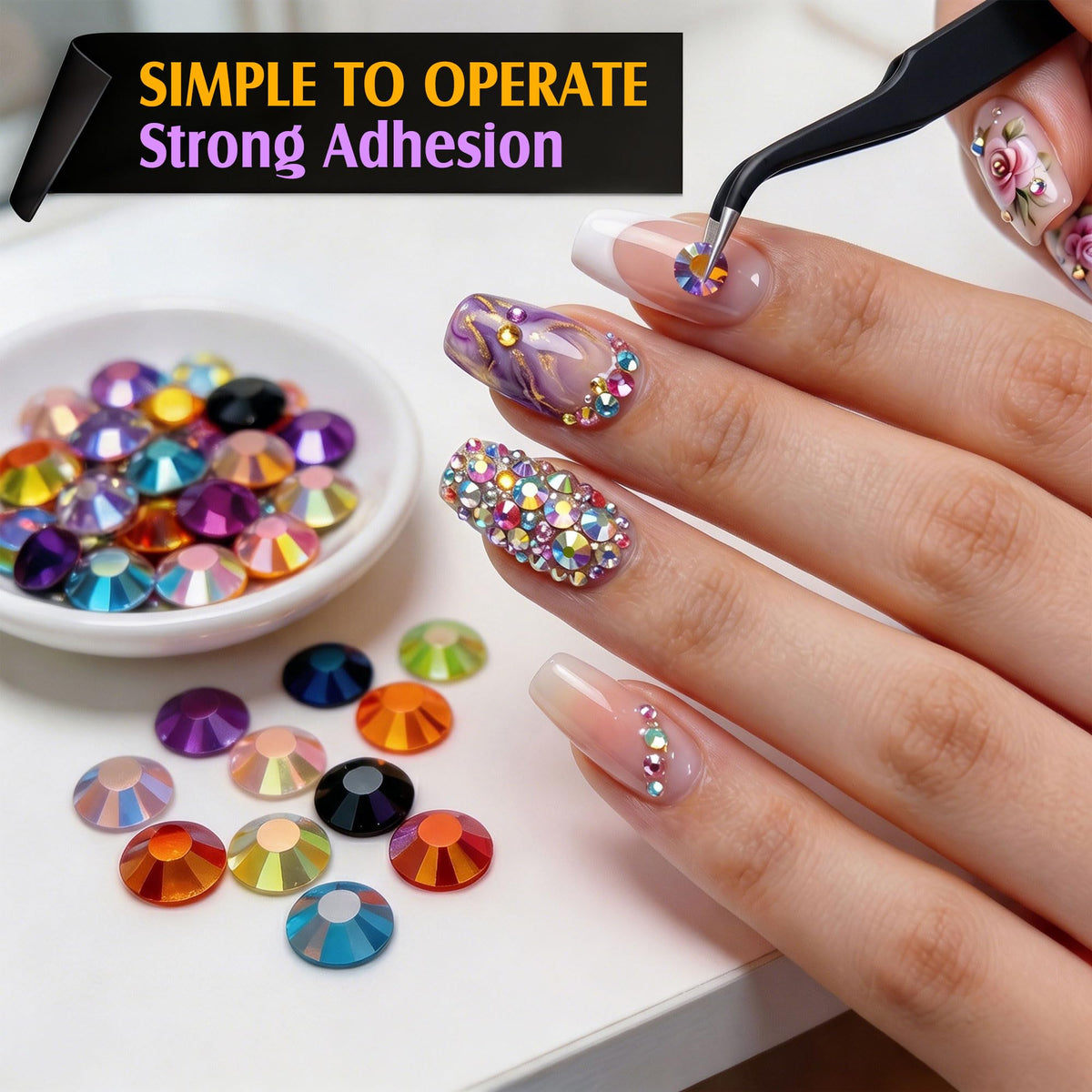Artdone rhinestones arranged for nail art project