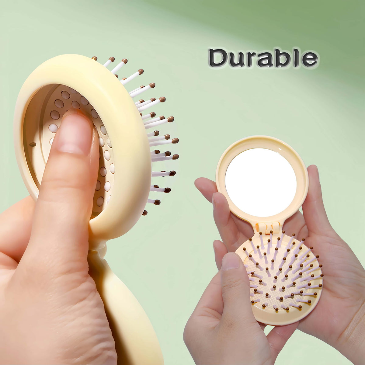 Arthaxi compact mirror and hair brush combo in use