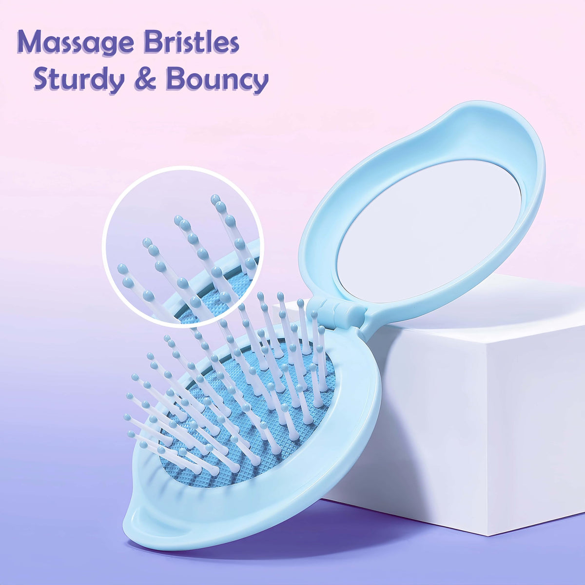 Arthaxi Mini Hair Brush with Mirror Combo open showing brush and mirror