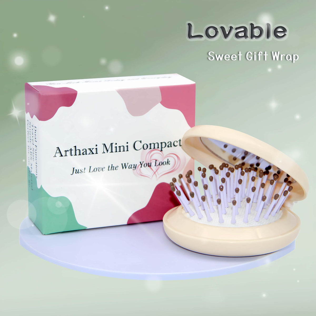 Arthaxi Travel Hair Brush displayed with accessories