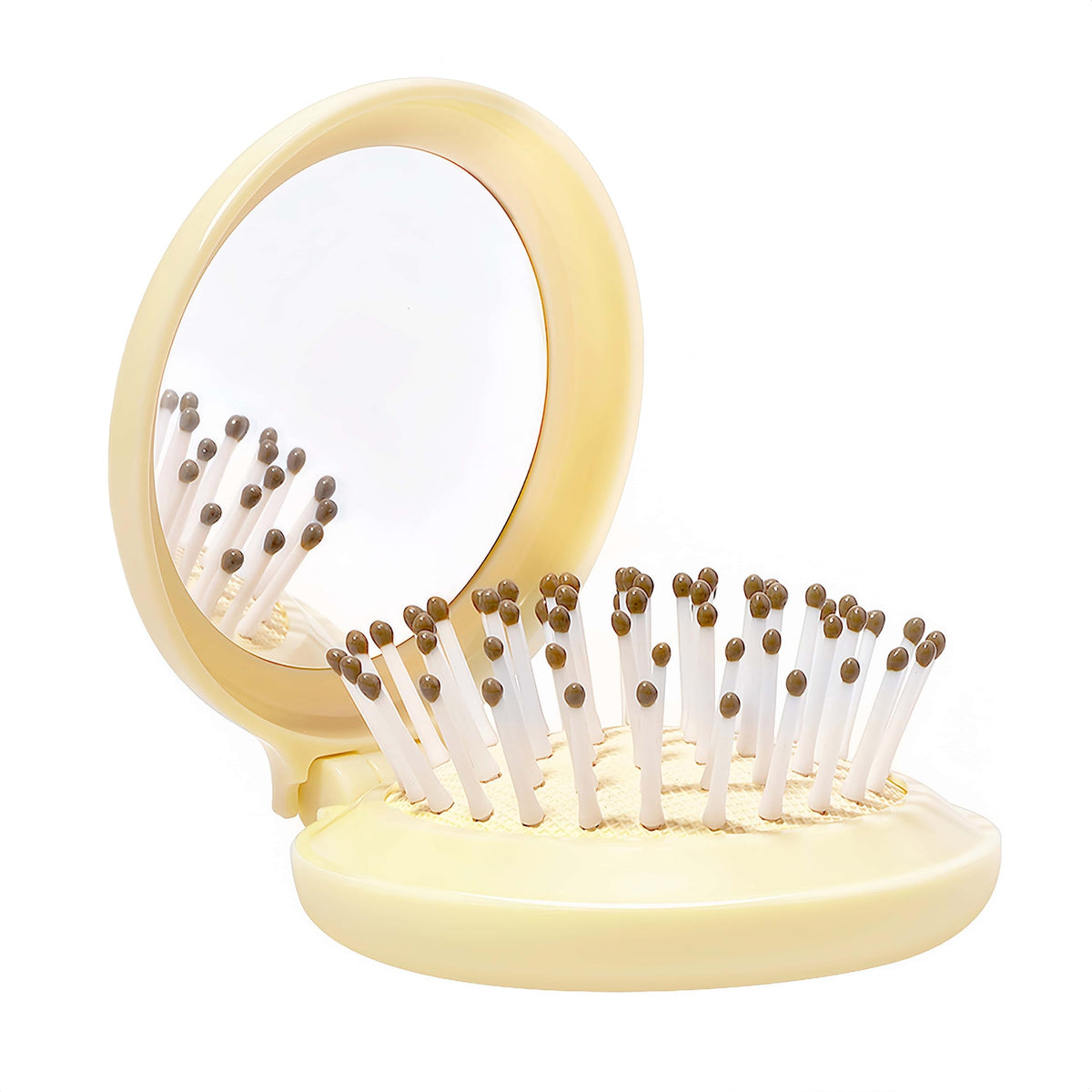 Arthaxi Travel Hair Brush in yellow with mirror open view