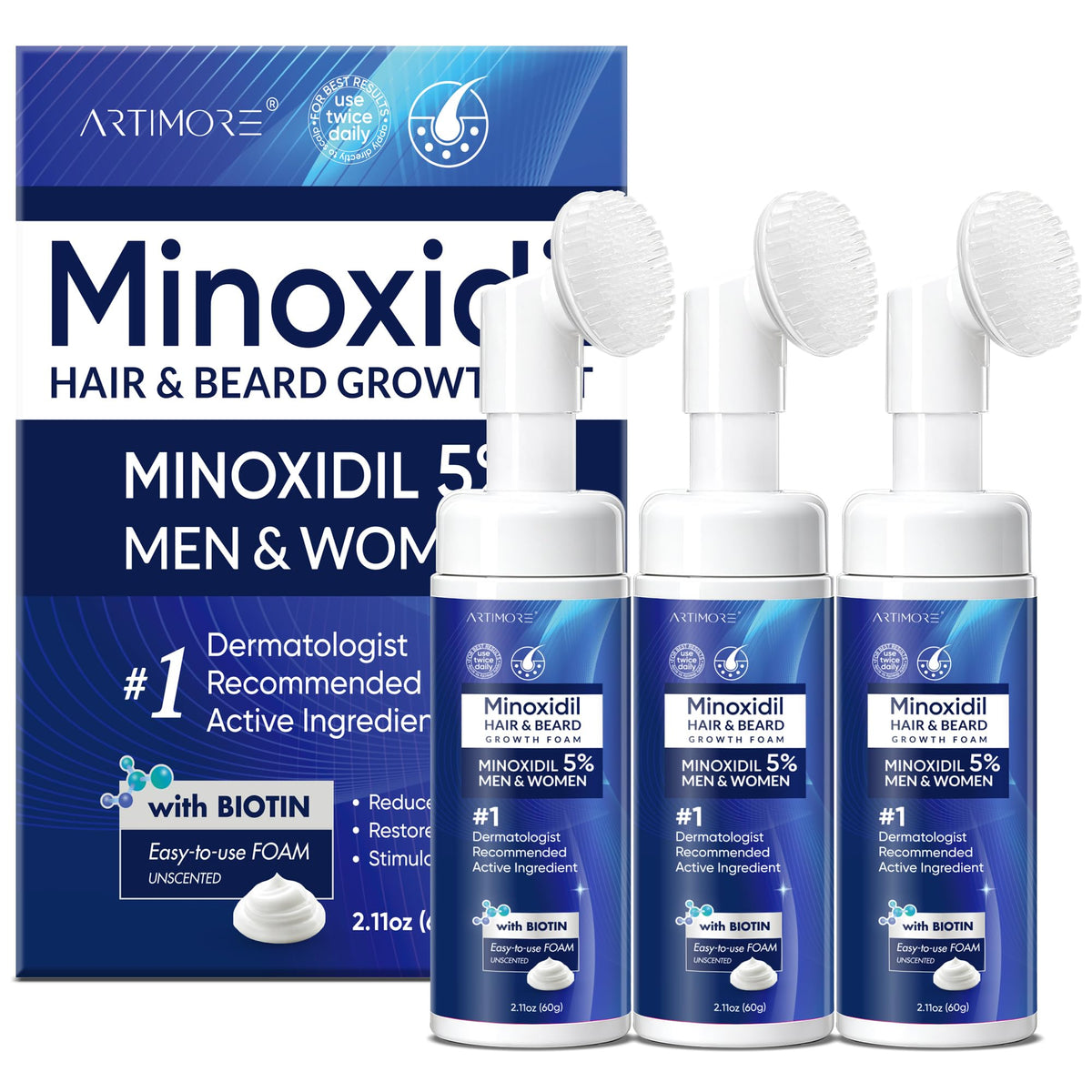 Artimore 5% Minoxidil Foam front view, 6-ounce bottle