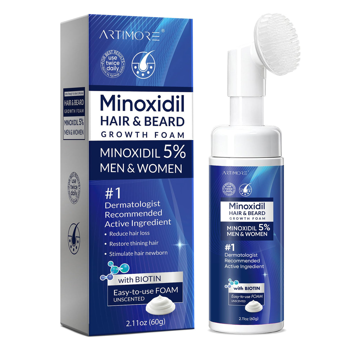 Artimore 5% Minoxidil Foam front view, 60ml