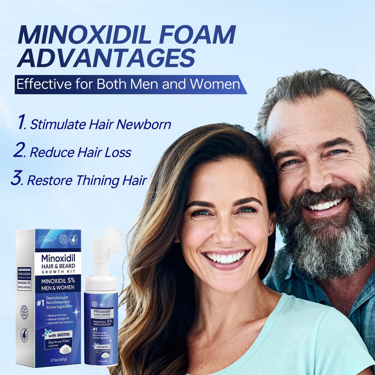 Artimore Minoxidil Foam side view showing easy application nozzle