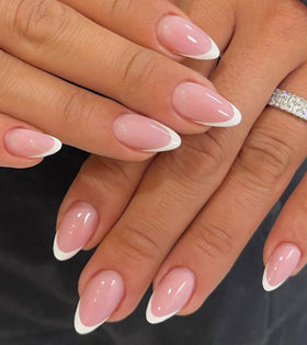 Artquee Press On Nails Short Pink French Almond front view