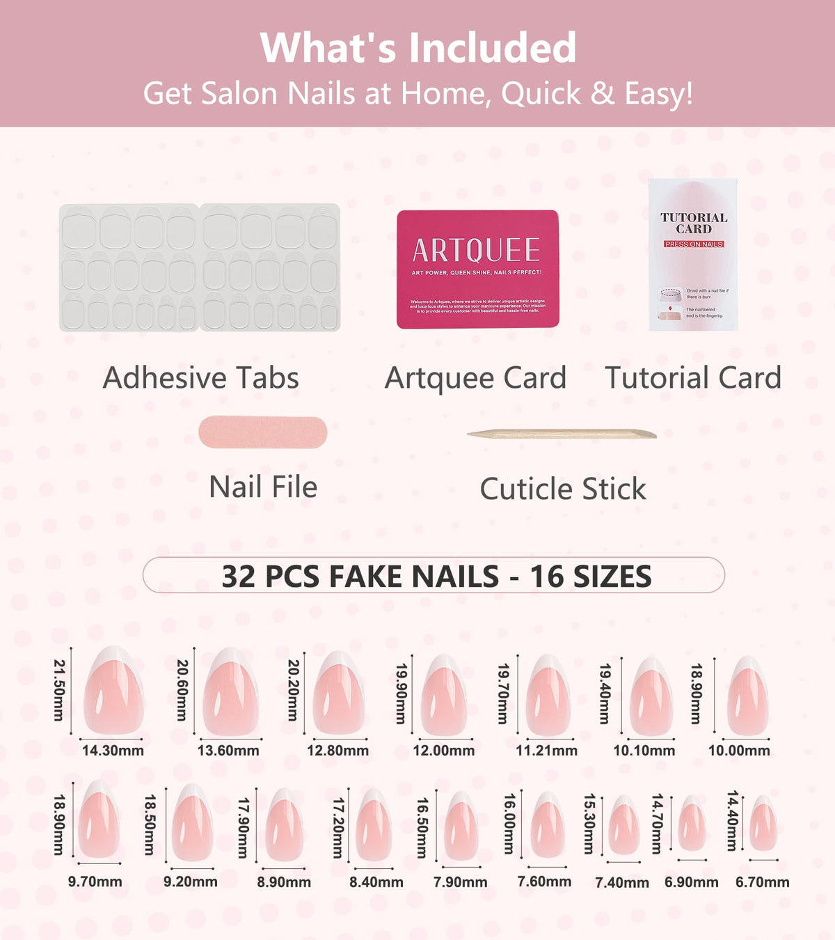 Artquee Press On Nails Short Pink French Almond tutorial card