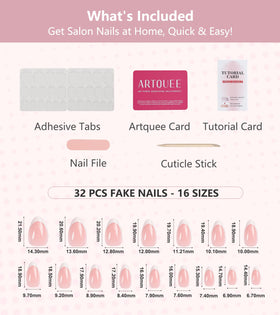 Artquee Press On Nails Short Pink French Almond tutorial card