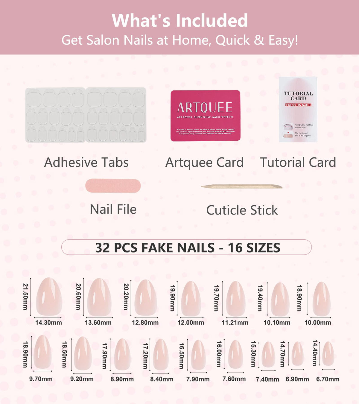 Artquee Press on Nails Short Soft Pink Almond close-up